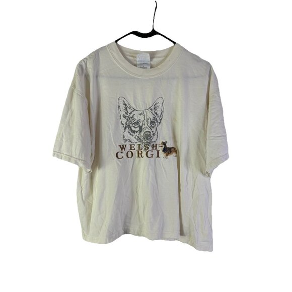 Vintage 90s Welsh Corgi Dog Stitched Cropped T Shirt Streetwear - Picture 1 of 7